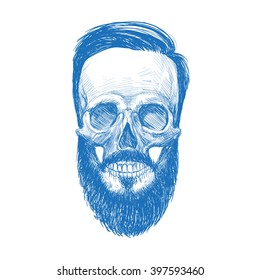 Skull hipster style, creative fashion design. Hand drawn vector illustration

