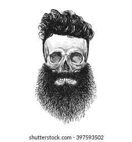 Skull hipster style, creative fashion design. Hand drawn vector illustration
