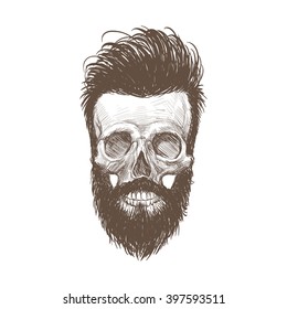 Skull hipster style, creative fashion design. Hand drawn vector illustration
