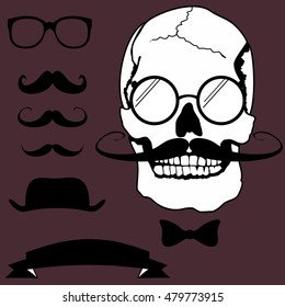 skull hipster style set in vector format very easy to edit
