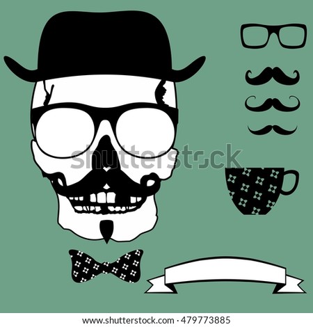 skull hipster style set in vector format very easy to edit