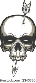 Skull hit by arrows vector illustration