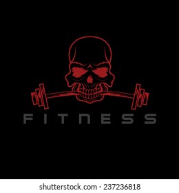 skull holding barbell in the teeth