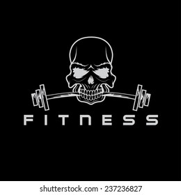 skull holding barbell in the teeth