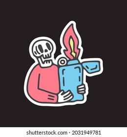 Skull holding big matches gas illustration. Vector graphics for t-shirt prints and other uses.