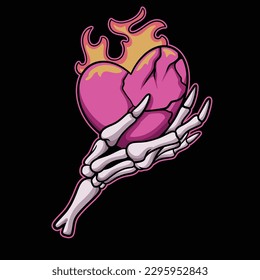 Skull Holding Burning Love Cartoon