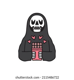 Skull holding chocolate illustration. Vector graphics for t-shirt prints and other uses.
