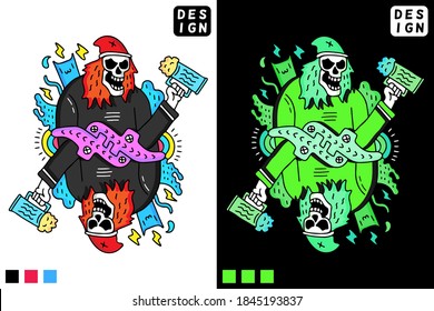 Skull holding glass of beer in hype style. illustration for t shirt, poster, logo, sticker, or apparel merchandise.