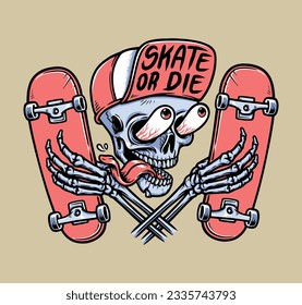 skull is holding skateboard