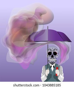 Skull holding an umbrella Vector illustration backgrounds