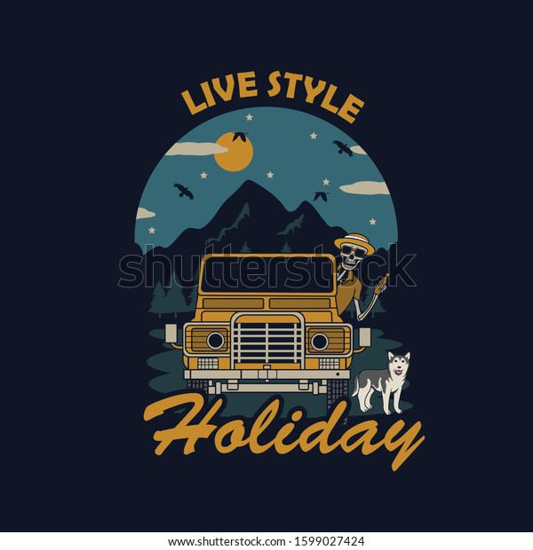 Skull Holiday Car\
Adventure Illustration