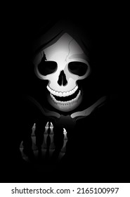 skull with hood on dark background
