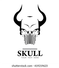 skull with the horn, in black and white. suitable for extreme sport activity, biker community, emblem, logo, icon, etc.