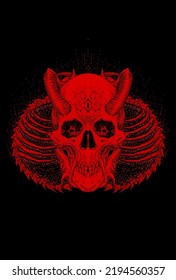Skull horn with skull body skeleton artwork illustration