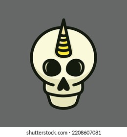 Skull Horn Cartoon Mascot Vector Design Flat