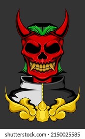 Skull with horn and green hair vector illustration