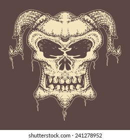 skull with horn hand draw isolated on dark color