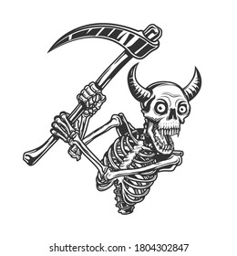 skull with horn holding a scythe. vector illustration