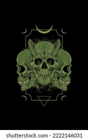 Skull with horn and light frame vector illustration