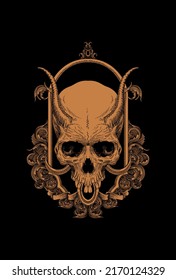 Skull with horn and ornament artwork illustration