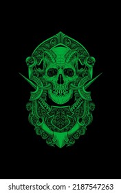 Skull and horn with ornament artwork illustration