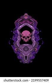 Skull with horn and ornament illustration