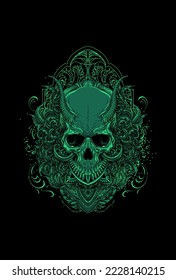 Skull with horn and ornament vector illustration