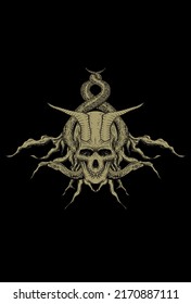 Skull with horn and snake artwork illustration