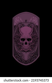 Skull with horn and temple ornament artwork illustration