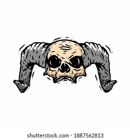 Skull with horn, vintage drawing illustration logo by carp studio