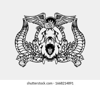 Skull and horn vintage illustration