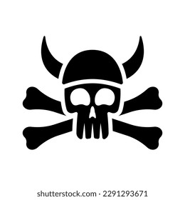 Skull, horned helmet and crossbones icon. Black silhouette. Front view. Vector simple flat graphic illustration. Isolated object on a white background. Isolate.