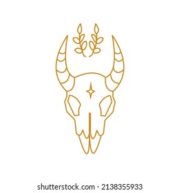Skull with horns and branches Outline vector illustration
