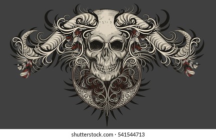 skull with horns feathers patterns