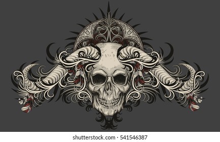 skull with horns feathers patterns