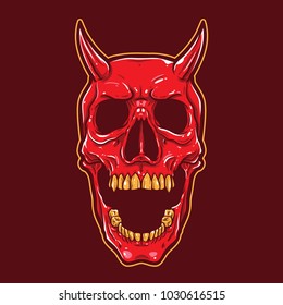 Skull with horns. Red devil skull