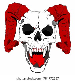skull with horns and sharp teeth.