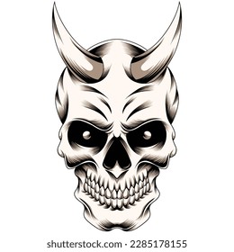 skull with horns vector illustration in detailed style