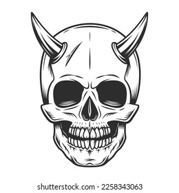 Skull with horns in vintage monochrome style vector illustration
