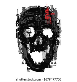 Skull horror cyborg graphic illustration vector art t-shirt design