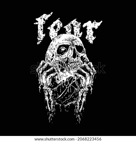 skull horror illustration. death metal, graphic art, tattoo style, line art, t-shirt design