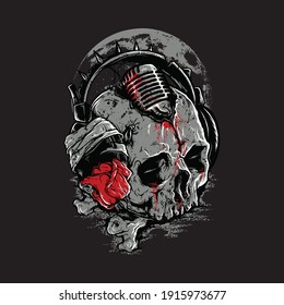 Skull horror music graphic illustration vector art t-shirt design