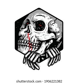 Skull horror peek hexagon graphic illustration vector art t-shirt design