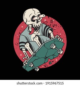 Skull horror playing skateboard graphic illustration vector art t-shirt design