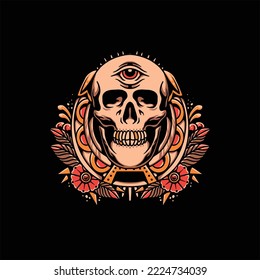 skull horseshoe tattoo vector design