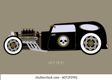 skull hot rod, side view of car, automobile, motor vehicle