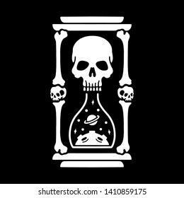 Skull and hourglass of the bones skeleton