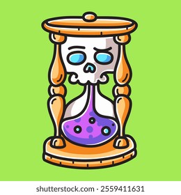 Skull Hourglass Vector Cartoon Illustration. Scary Object Icon Concept Isolated Premium Vector. Flat Cartoon Concept for Halloween. Cute Doodle Cartoon Illustration Style. Suitable for Any Project