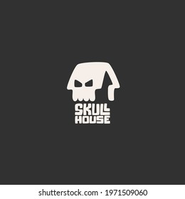 Skull House Negative Space Minimalism Logo