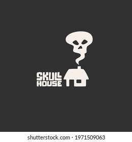 Skull House Negative Space Minimalism Logo